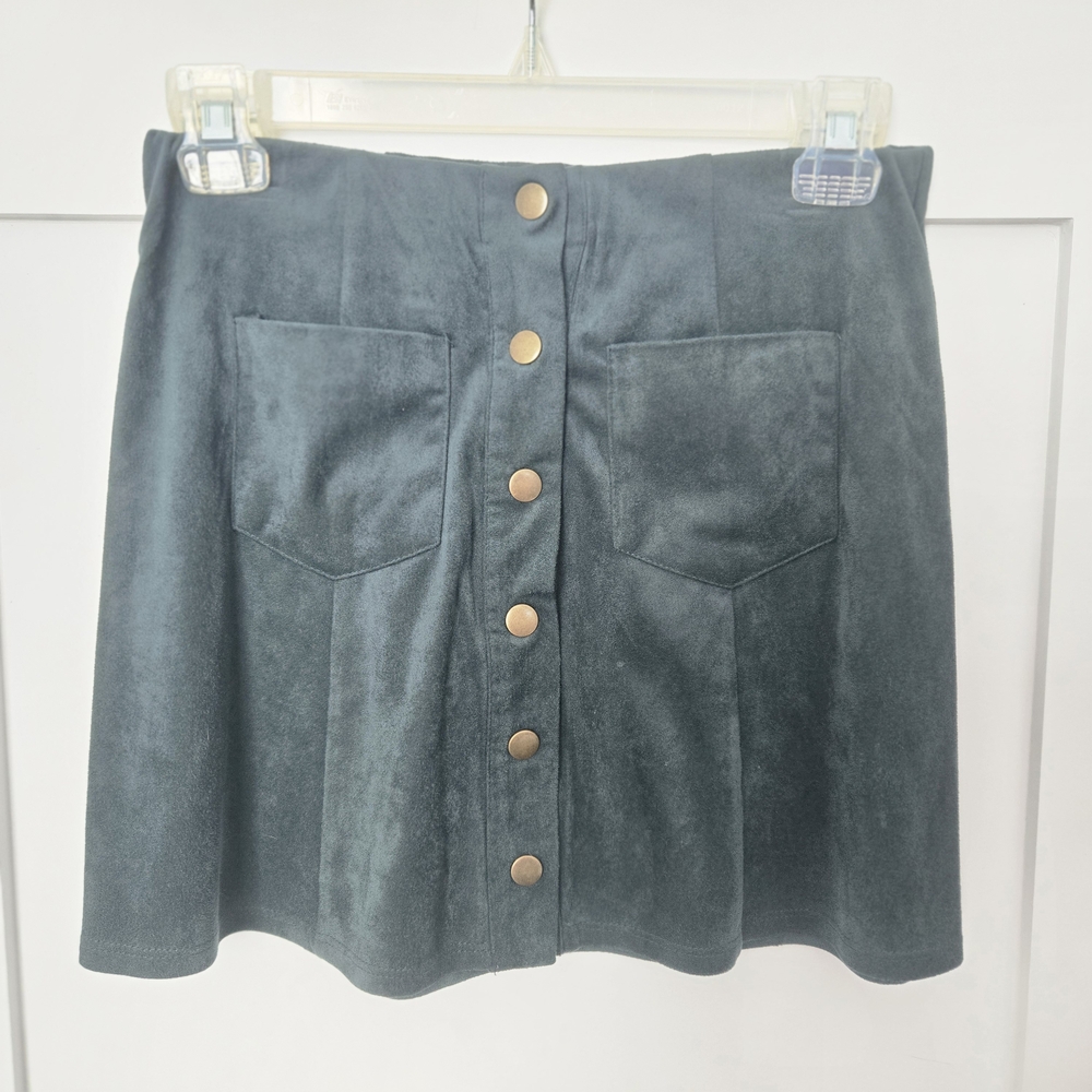 Forever 21 Faux Suede Mini Snap Front Teal Skirt Size Small
